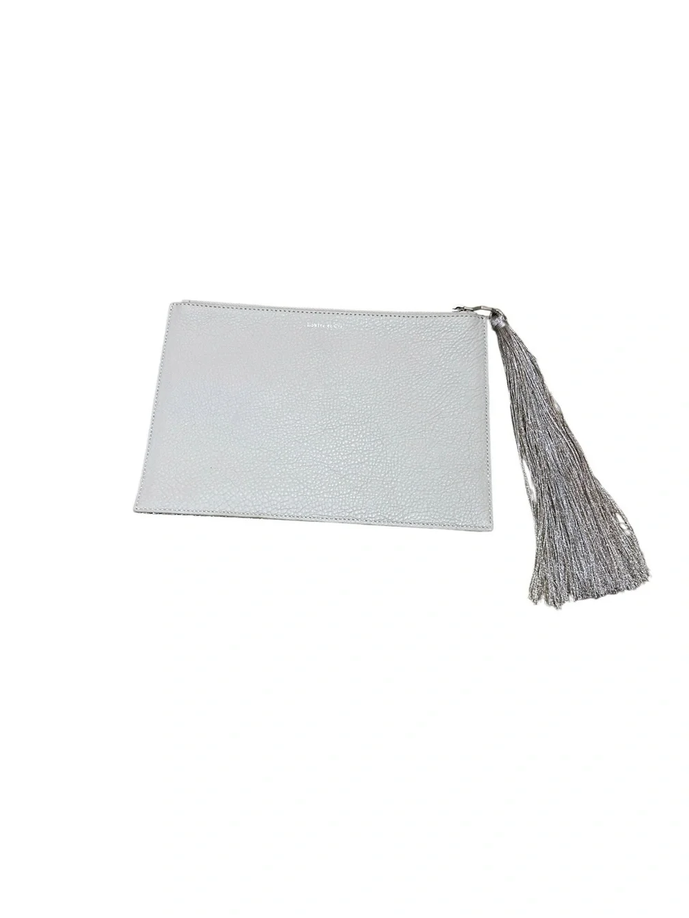 NWT Louise et Cie Silver Metallic mesh pebble leather Tassel Clutch in dustbag